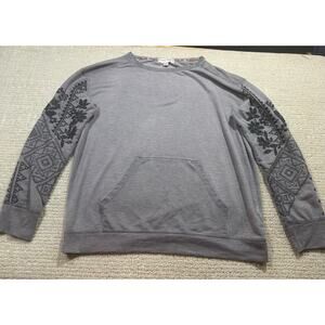 Knox Rose Women’s Medium Floral Embroidered Sleeves Sweatshirt with Pocket Gray